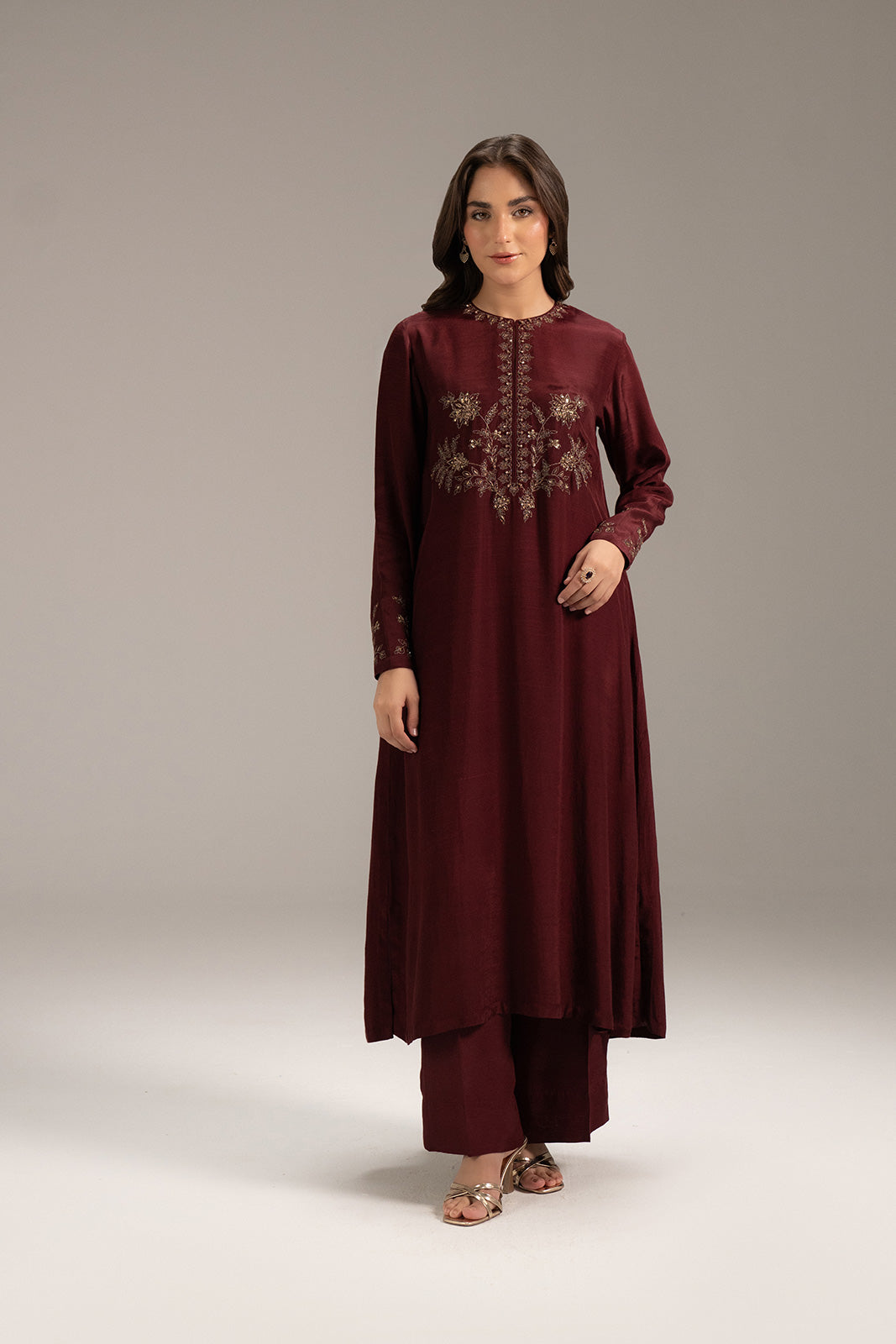 2 Piece Raw Silk Embroidered Suit (FS0100)