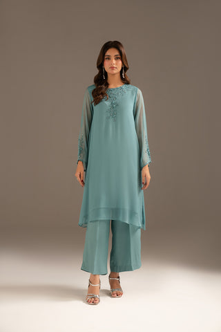 2 Piece Chiffon Embroidered Suit (FS0102)