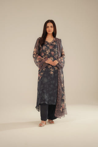 3 Piece Chiffon Printed Suit (FS0106)