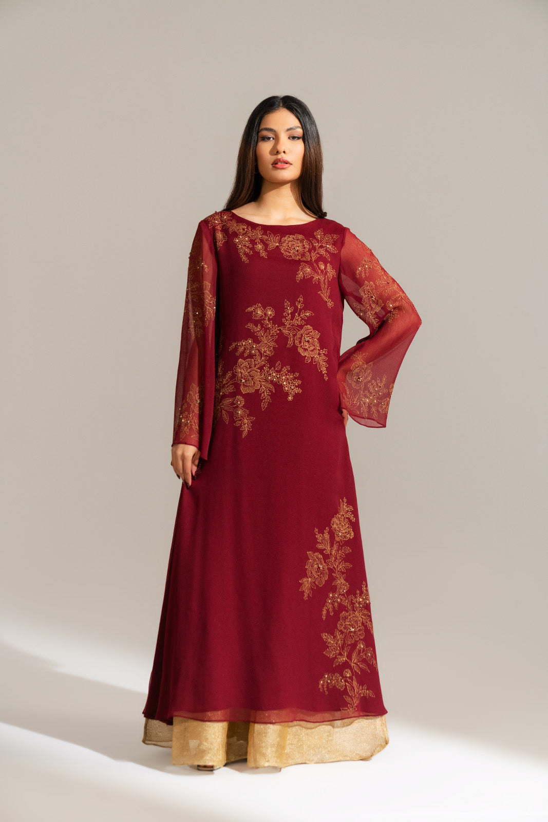 1 Piece Printed Chiffon Embroidered Shirt (FS0118)