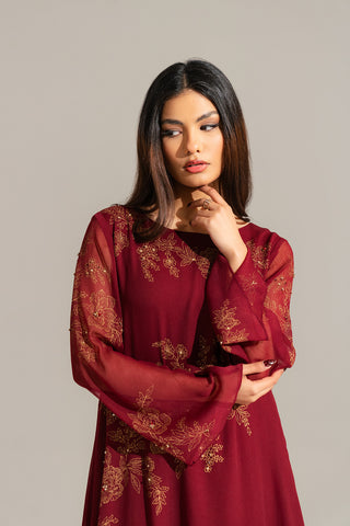 1 Piece Printed Chiffon Embroidered Shirt (FS0118)