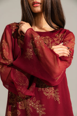 1 Piece Printed Chiffon Embroidered Shirt (FS0118)