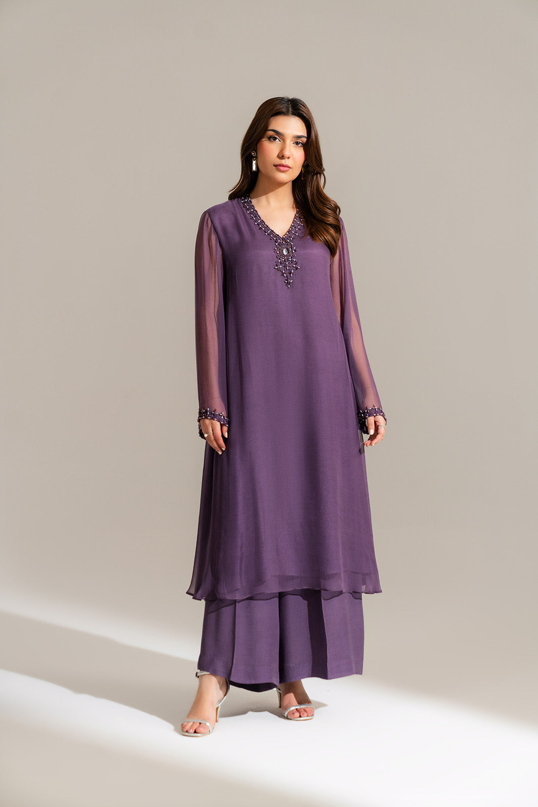 2 Piece Chiffon Embroidered Suit (FS0122)