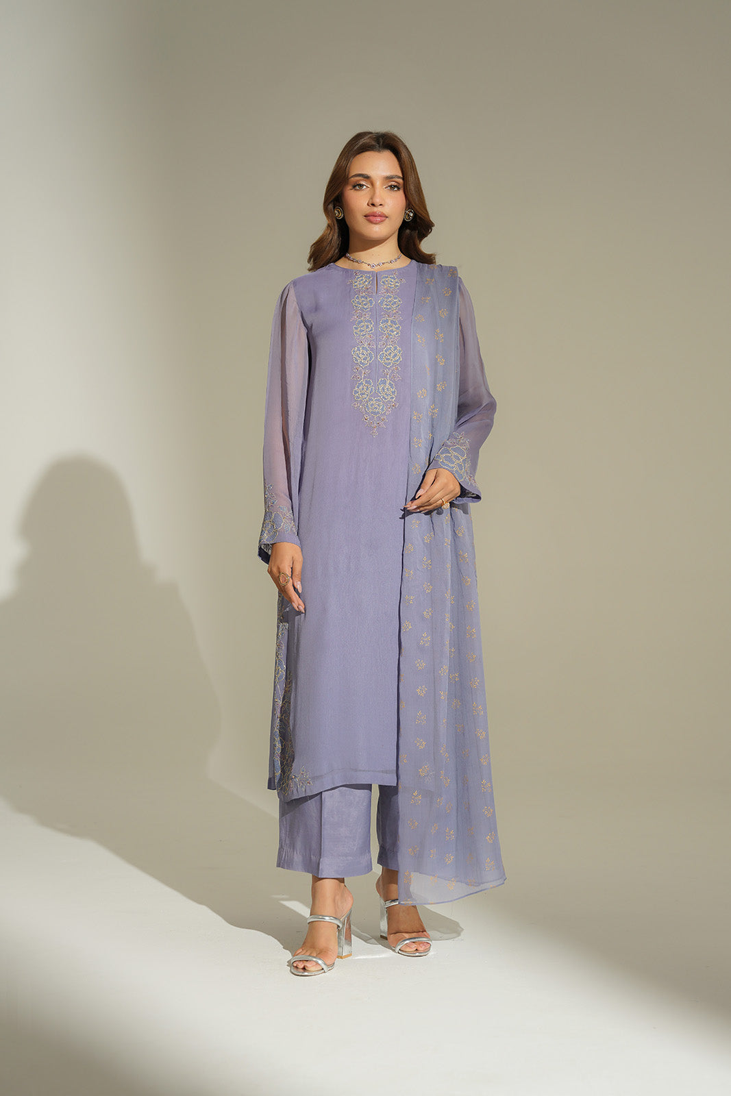 3 Piece Chiffon Embroidered Suit (FS0134)