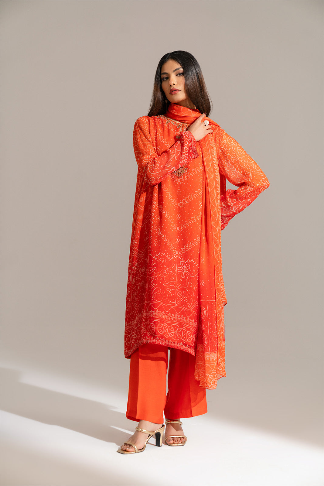 3 Piece Printed Chiffon Embroidered Suit (FS0135)