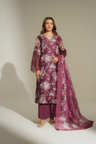 3 Piece Net Print Embroidered Suit (FS0140)