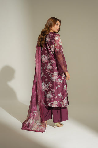 3 Piece Net Print Embroidered Suit (FS0140)