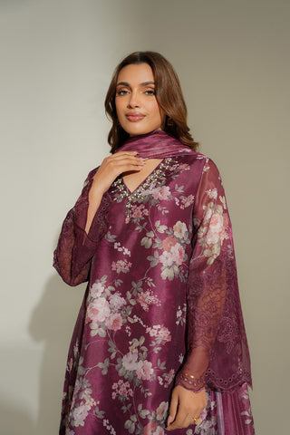 3 Piece Net Print Embroidered Suit (FS0140)