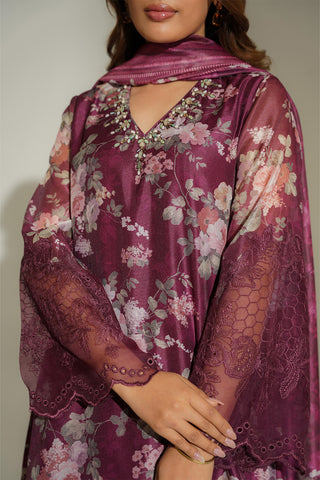 3 Piece Net Print Embroidered Suit (FS0140)