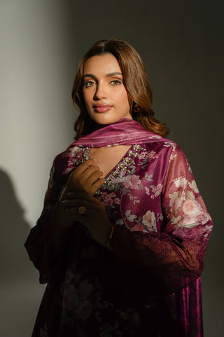 3 Piece Net Print Embroidered Suit (FS0140)