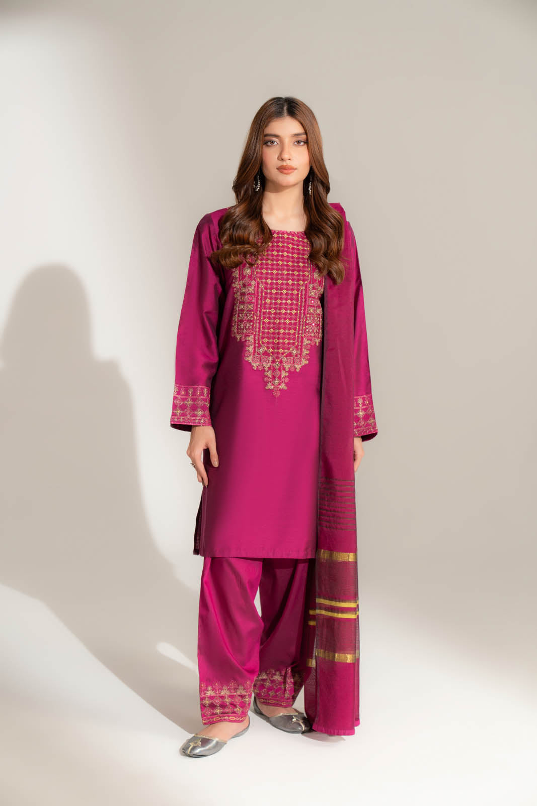 3 Piece Cotton Silk Embroidered Suit (FS0145)