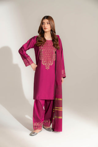 3 Piece Cotton Silk Embroidered Suit (FS0145)