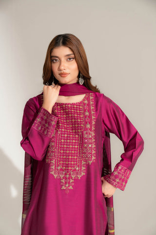 3 Piece Cotton Silk Embroidered Suit (FS0145)