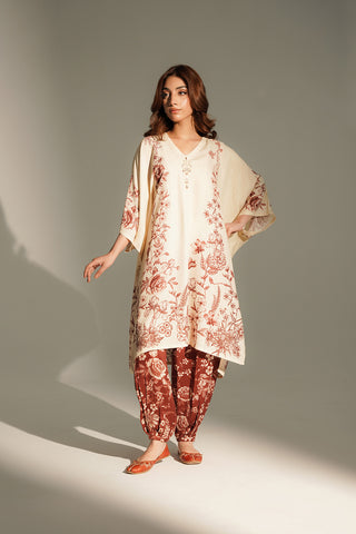 2 Piece Printed Raw Silk Printed Suit (FS0148)