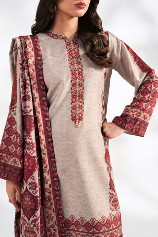 3 Piece Printed Raw Silk Embroidered Suit (FS0215)