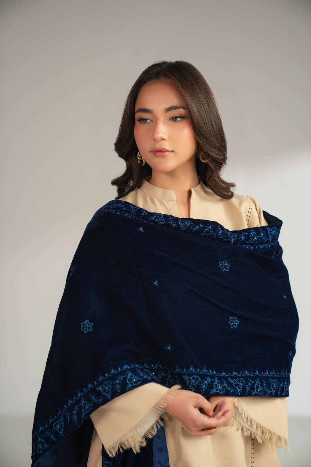 1 Piece Velvet Embroidered Stole (FT0010)