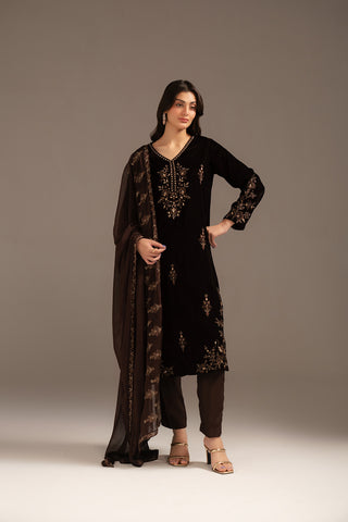 3 Piece Velvet Embroidered Suit (FV0008)