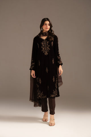 3 Piece Velvet Embroidered Suit (FV0008)