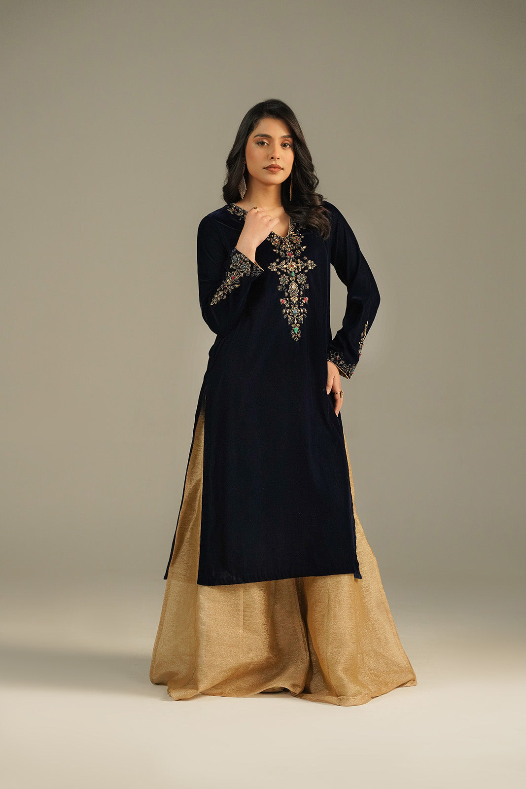 1 Piece Velvet Embroidered Shirts (FV0013)