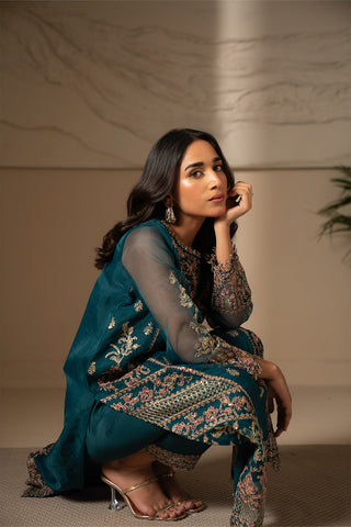 3 Piece Organza Embroidered Suit (FW0006)