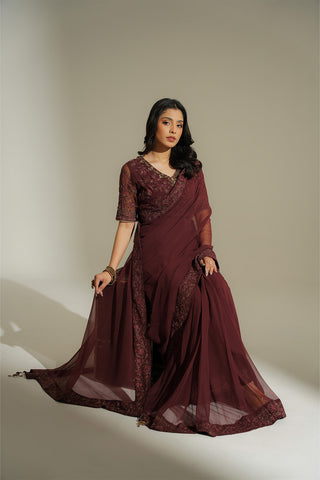 3 Piece Chiffon Embroidered Saari (FW0021)