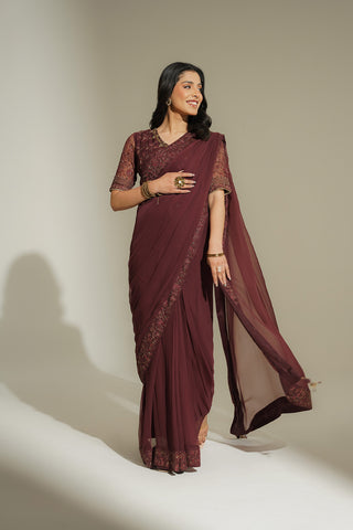 3 Piece Chiffon Embroidered Saari (FW0021)