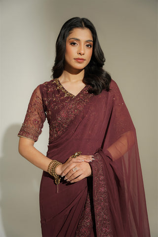 3 Piece Chiffon Embroidered Saari (FW0021)