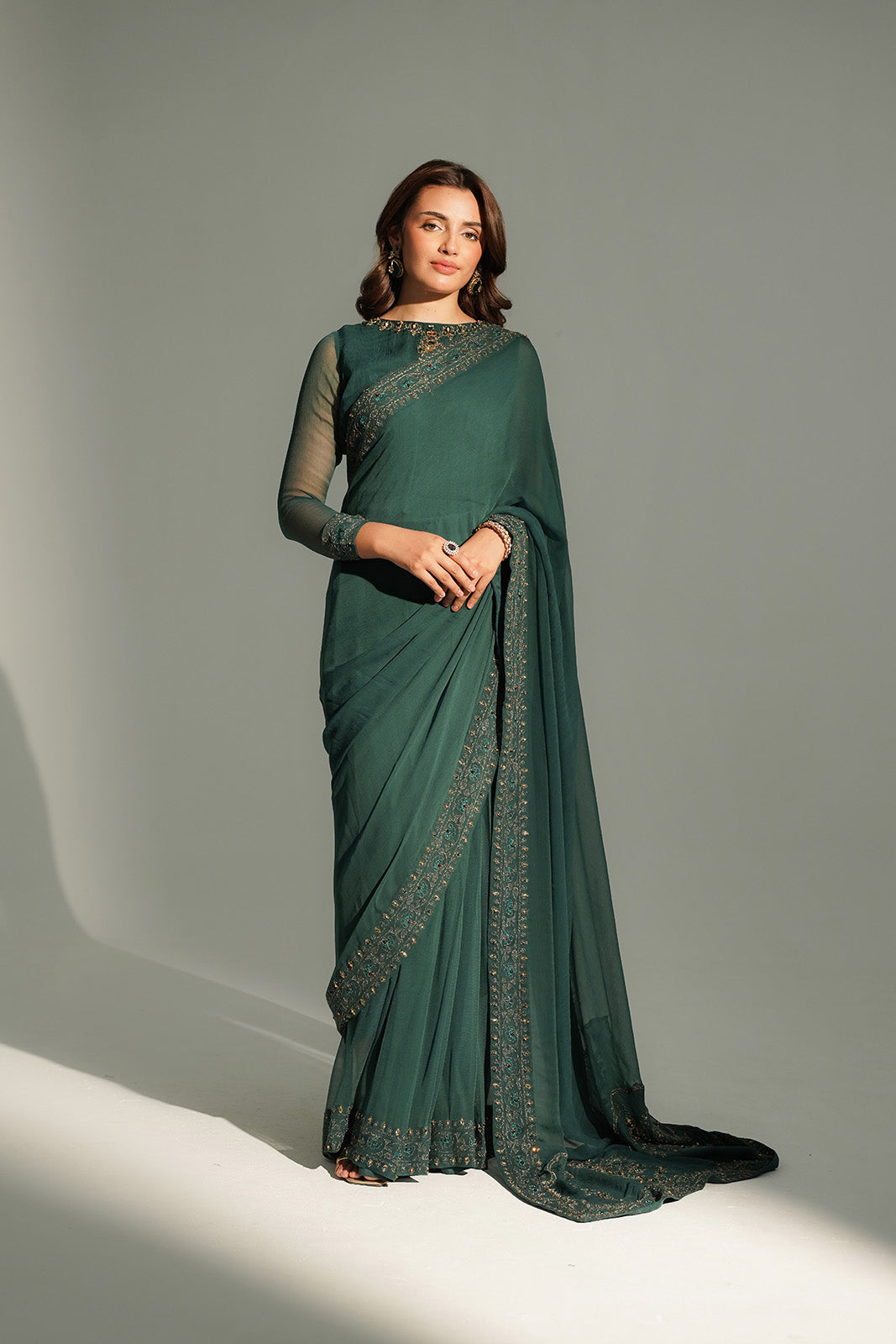 3 Piece Chiffon Embroidered Suit (FW0023)