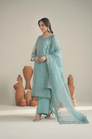 3 Piece Organza Embroidered Unstitched Suit (UF0033)
