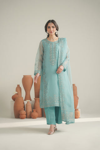 3 Piece Organza Embroidered Unstitched Suit (UF0033)