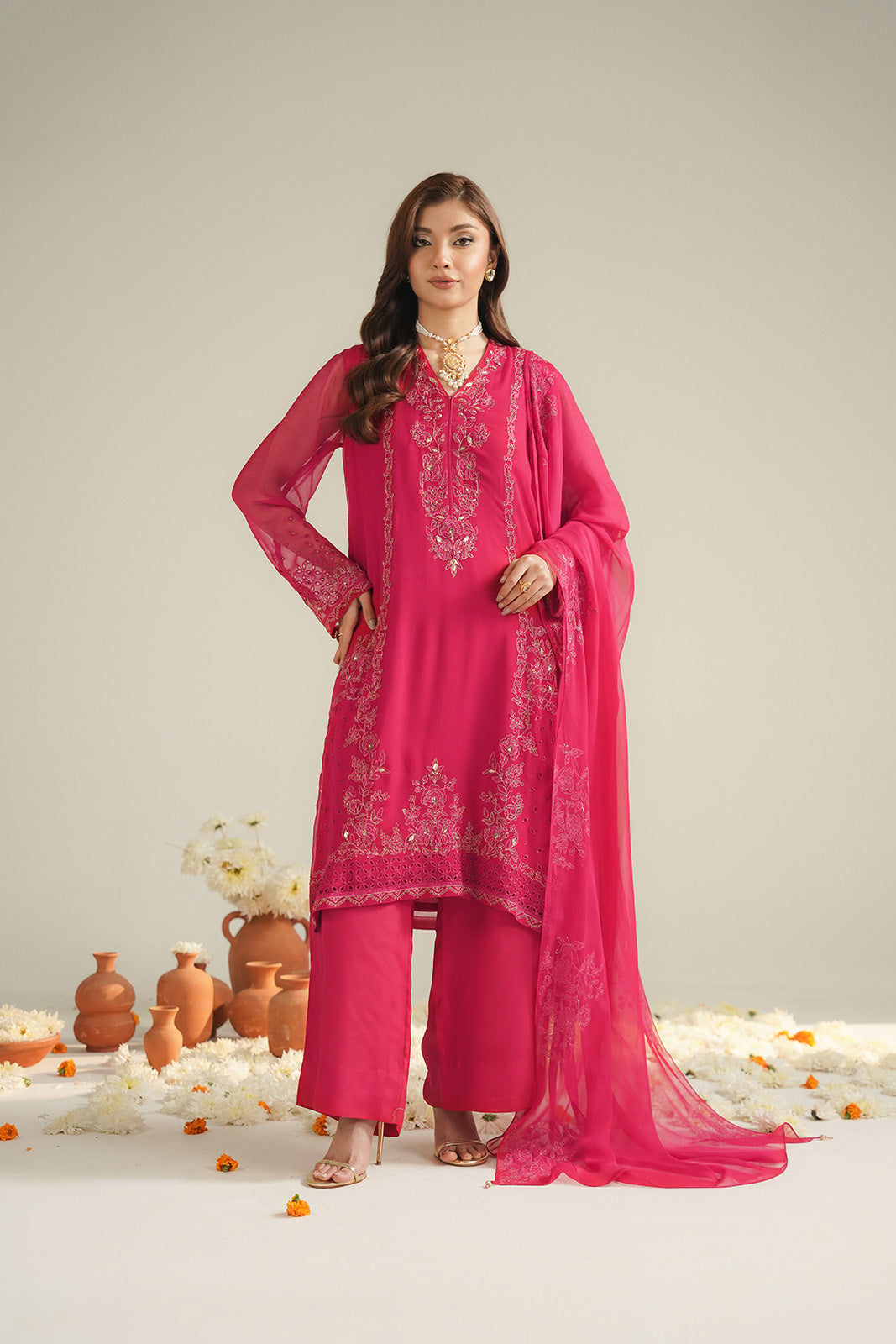 3 Piece Chiffon Embroidered Unstitched Suit (UF0041)