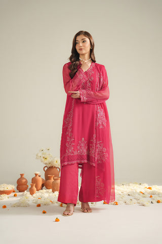 3 Piece Chiffon Embroidered Unstitched Suit (UF0041)