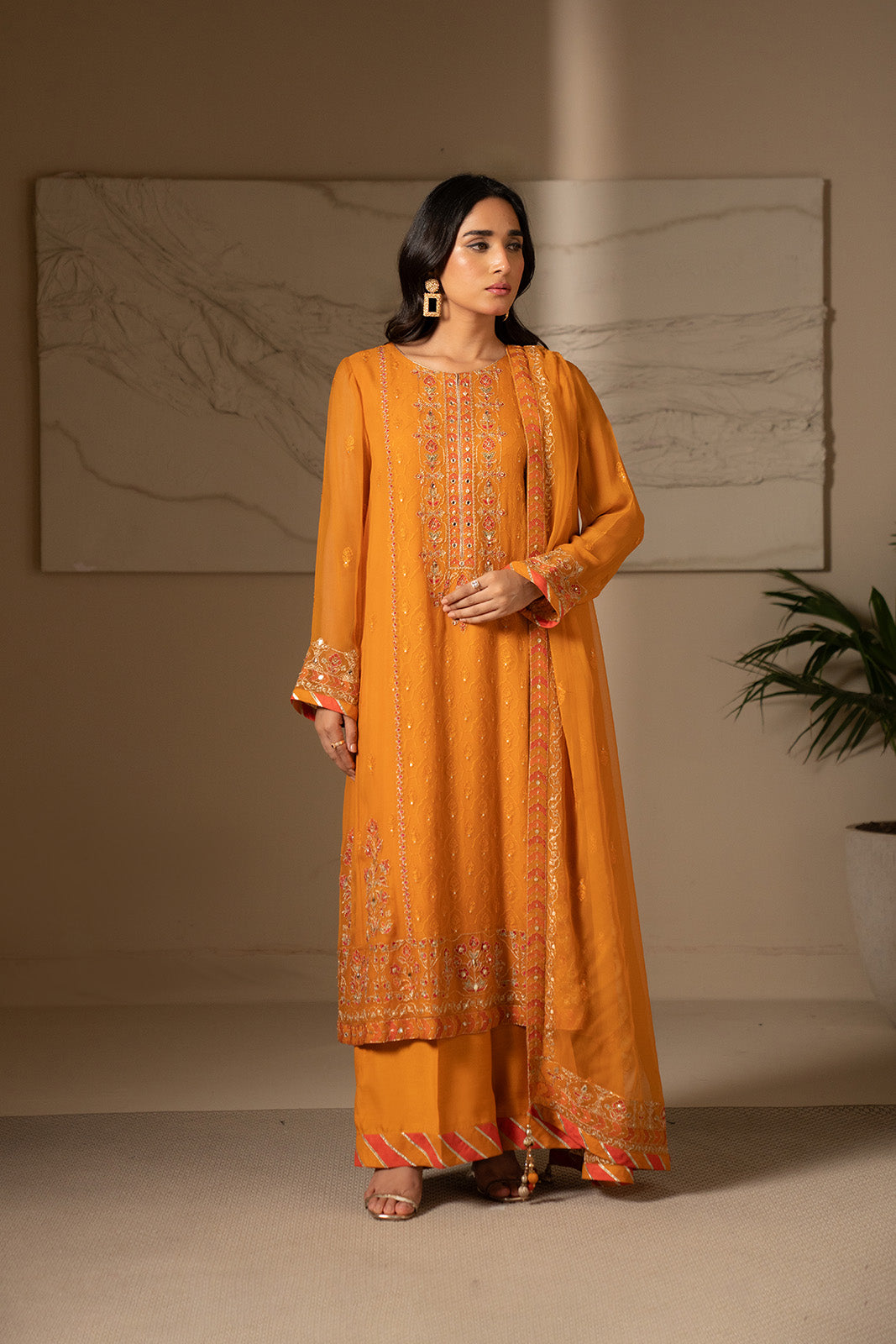 3 Piece Unstitched Chiffon Embroidered Suit (UF0014)