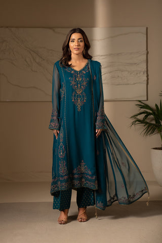3 Piece Chiffon Embroidered Suit (UF0019)