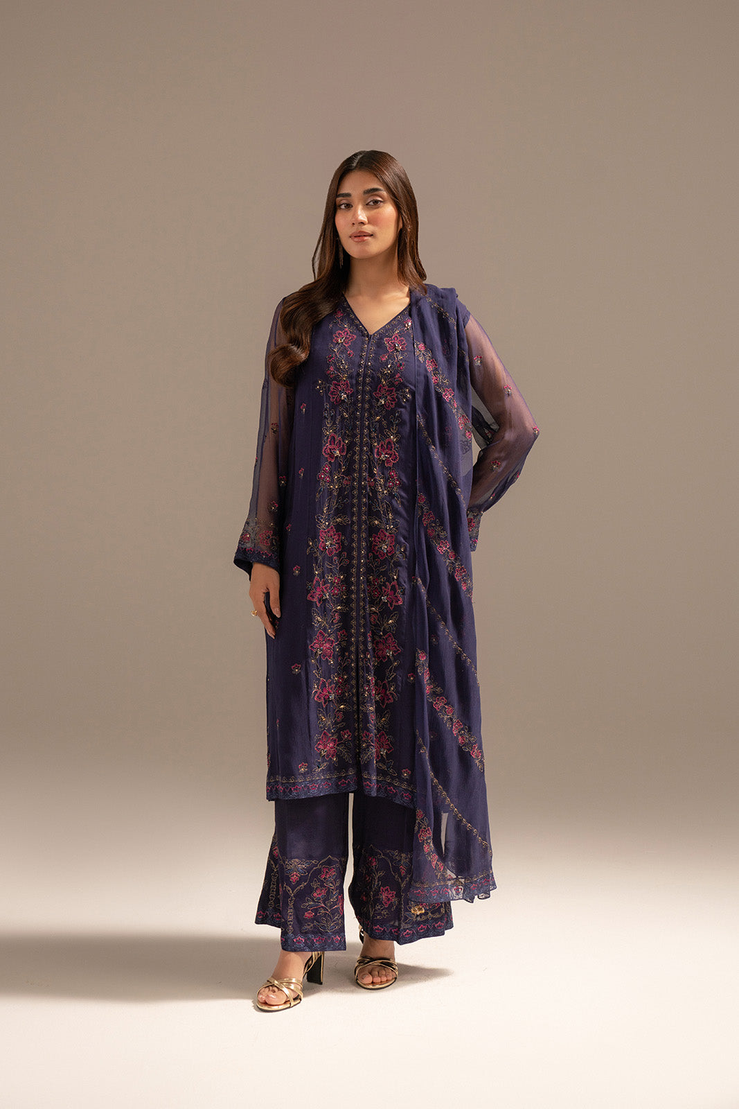 3 Piece Chiffon Embroidered Suit (FW0018)