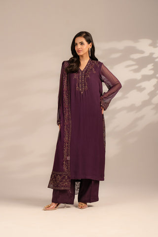 3 Piece Chiffon Embroidered Suit (FL0077)
