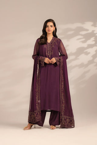 3 Piece Chiffon Embroidered Suit (FL0077)