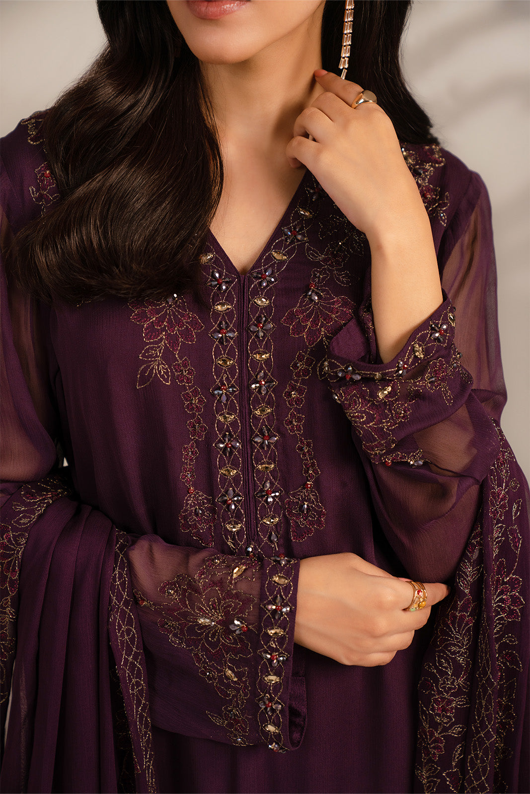 3 Piece Chiffon Embroidered Suit (FL0077)
