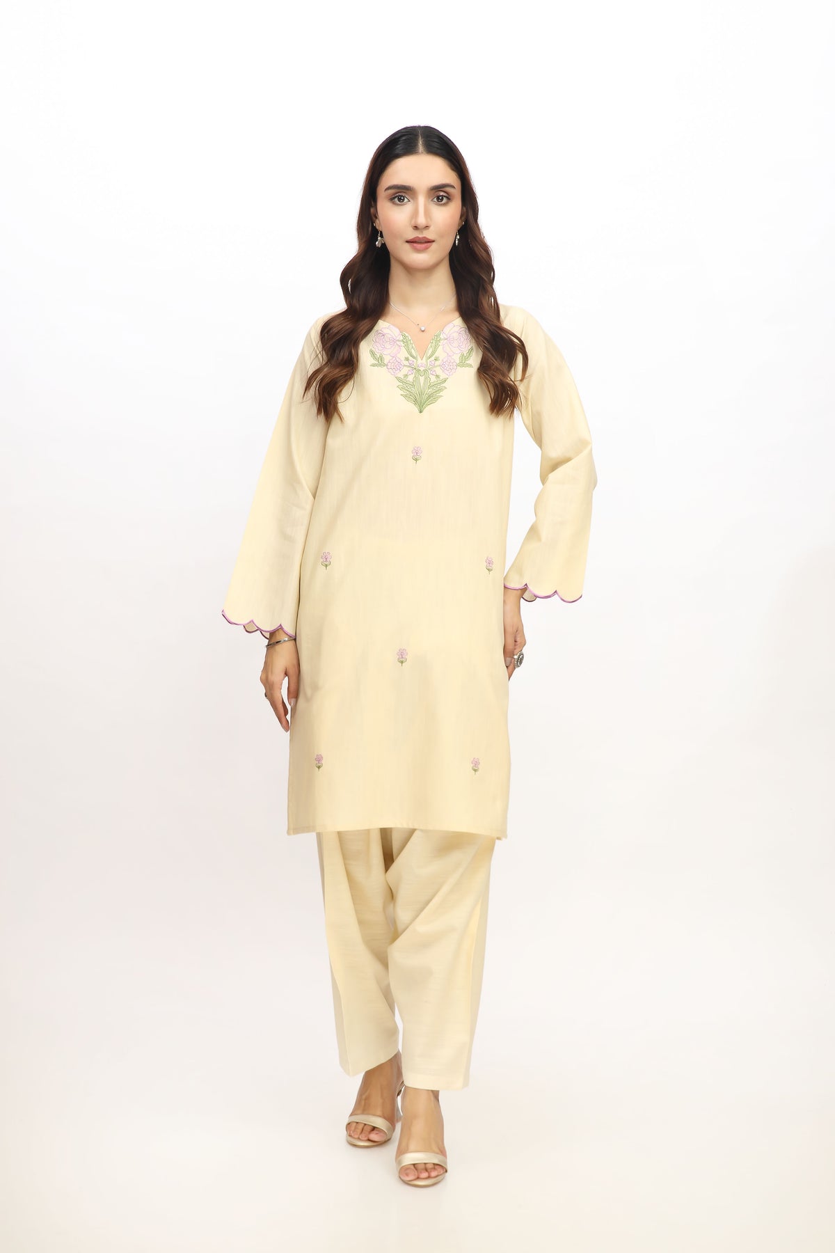 2 Piece Slub Khaddar Embroidered Suit (HB1239)