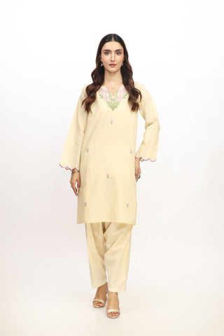2 Piece Slub Khaddar Embroidered Suit (HB1239)