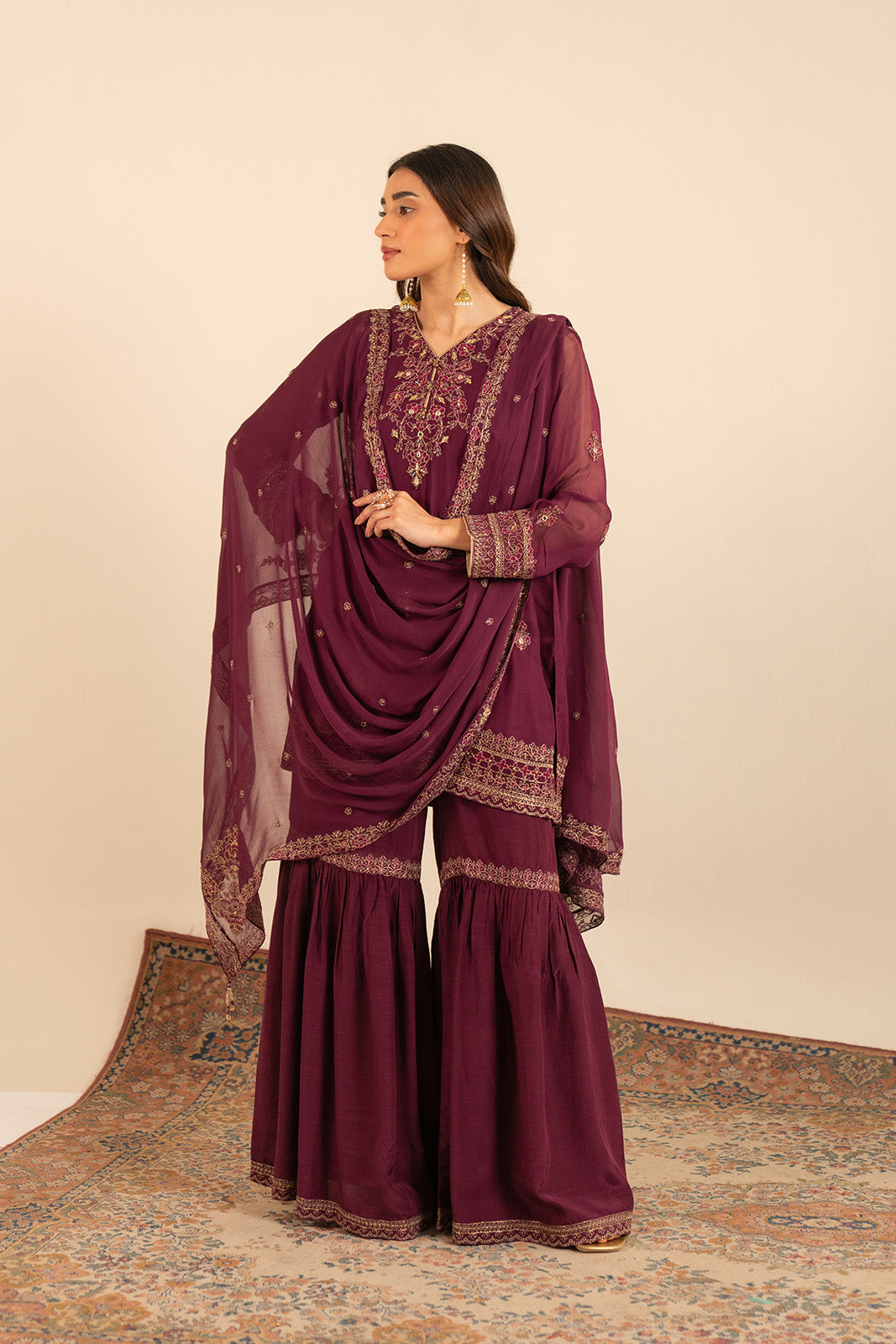 3 Piece Chiffon Embroidered Suit (FL0009)