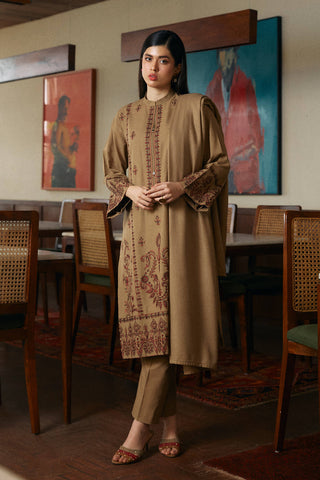 3 Piece Slub Khaddar Embroidered Suit (BA0073)