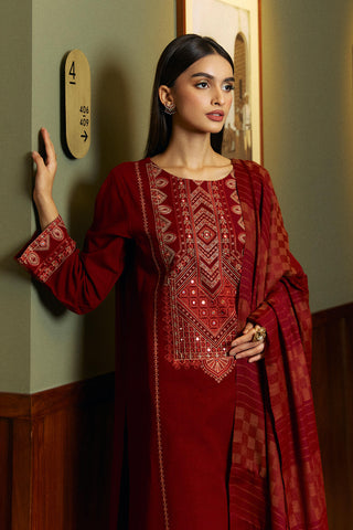 3 Piece Slub Khaddar Embroidered Suit (BA0086)