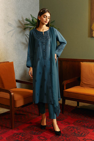 3 Piece Cotton Karandi Embroidered Suit (BA0057)