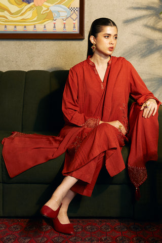 3 Piece Lawn Karandi Embroidered Suit  (BB9928)