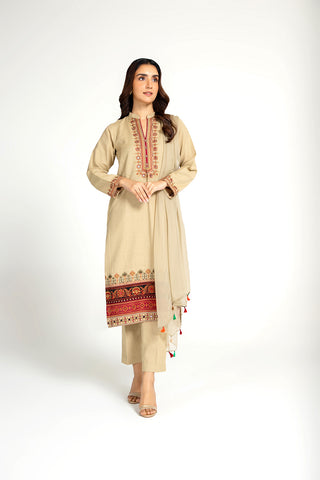 3 Piece Cotton Karandi Embroidered Suit  (BB9508)