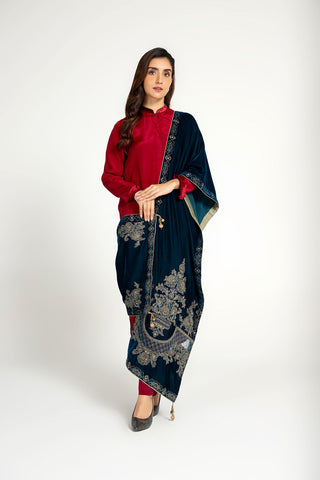 1 Piece Velvet Embellished Stole  (AA5135)
