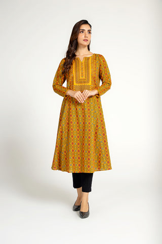 1 Piece Printed Slub Khaddar Embroidered & Printed Shirt  (PD1177)