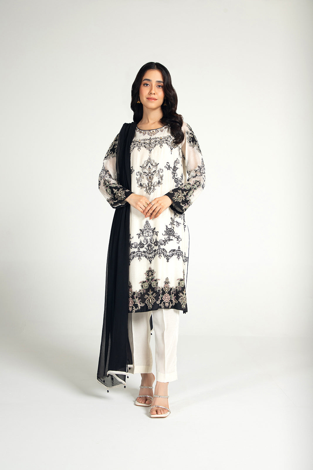 3 Piece Khaddi Net Embroidered Suit (AA5386)