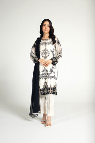 3 Piece Khaddi Net Embroidered Suit (AA5386)